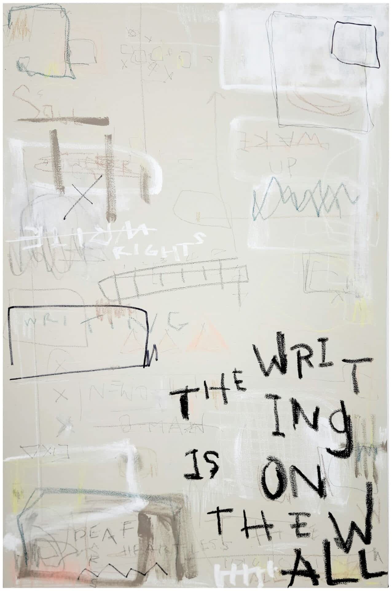 an abstract work with text