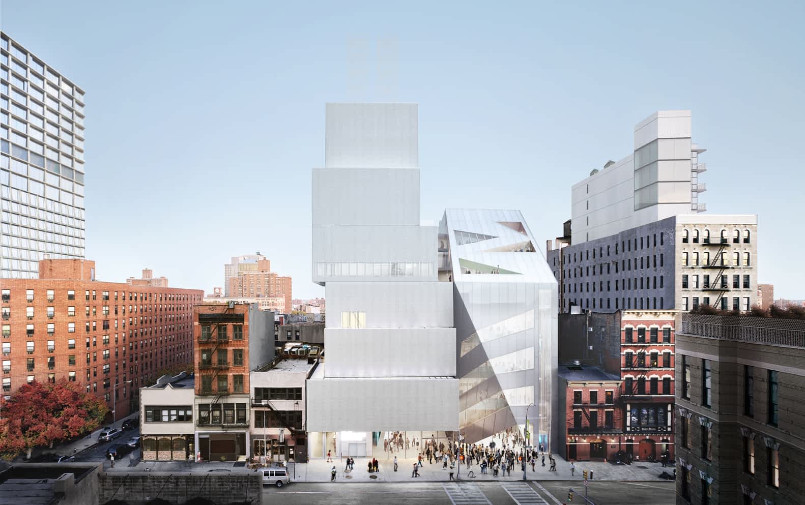 Rendering of the expanded New Museum. Image Courtesy of OMA/bloomimages.de