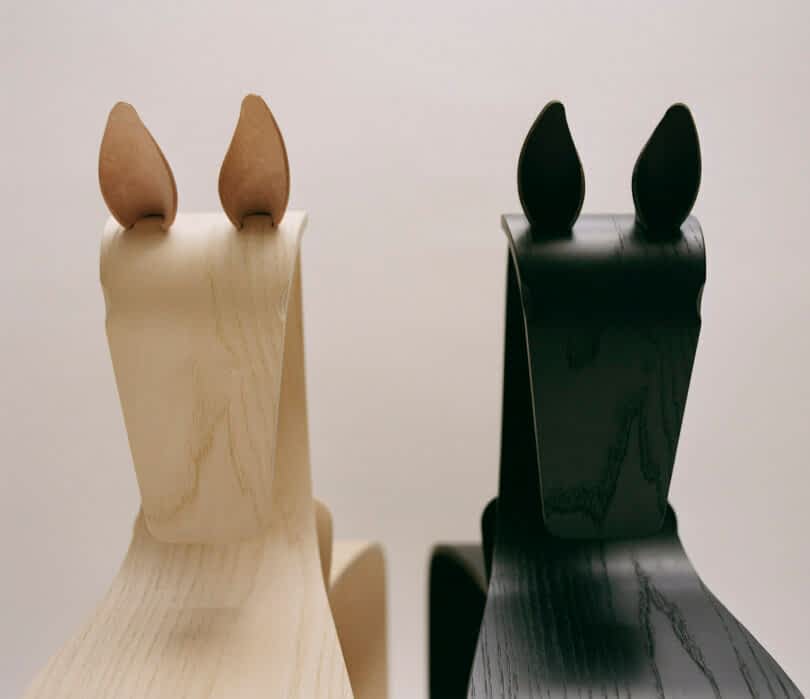 natural and black rocking horses