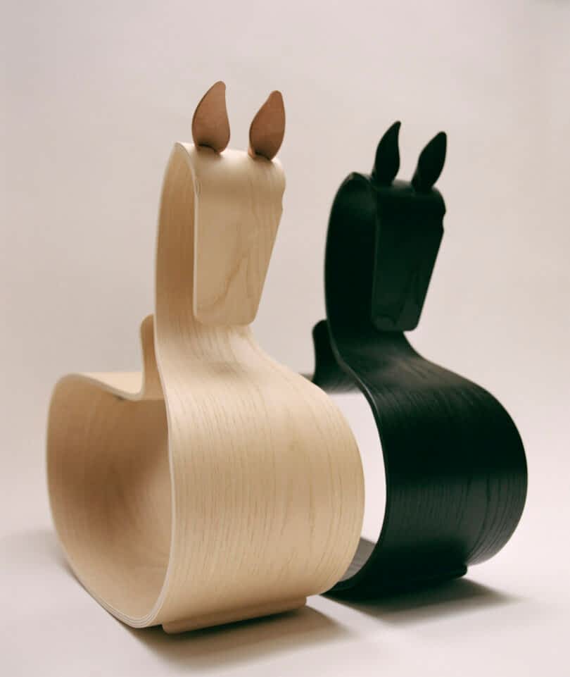 natural and black rocking horses