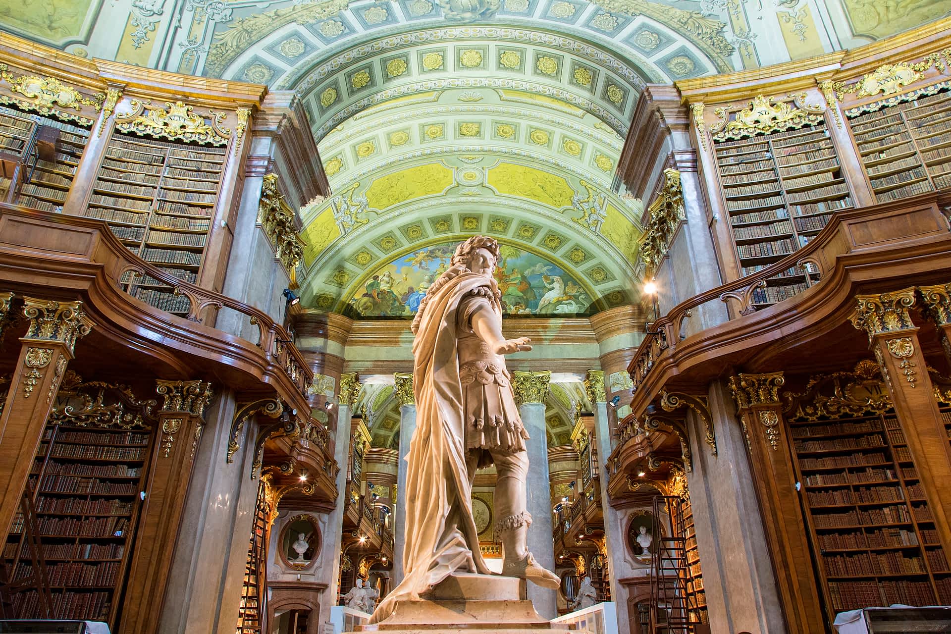 State Hall of the Austrian National Library, Vienna, Austria A sculpture in the hall of the State Hall of the Austrian National Library, Vienna, Austria