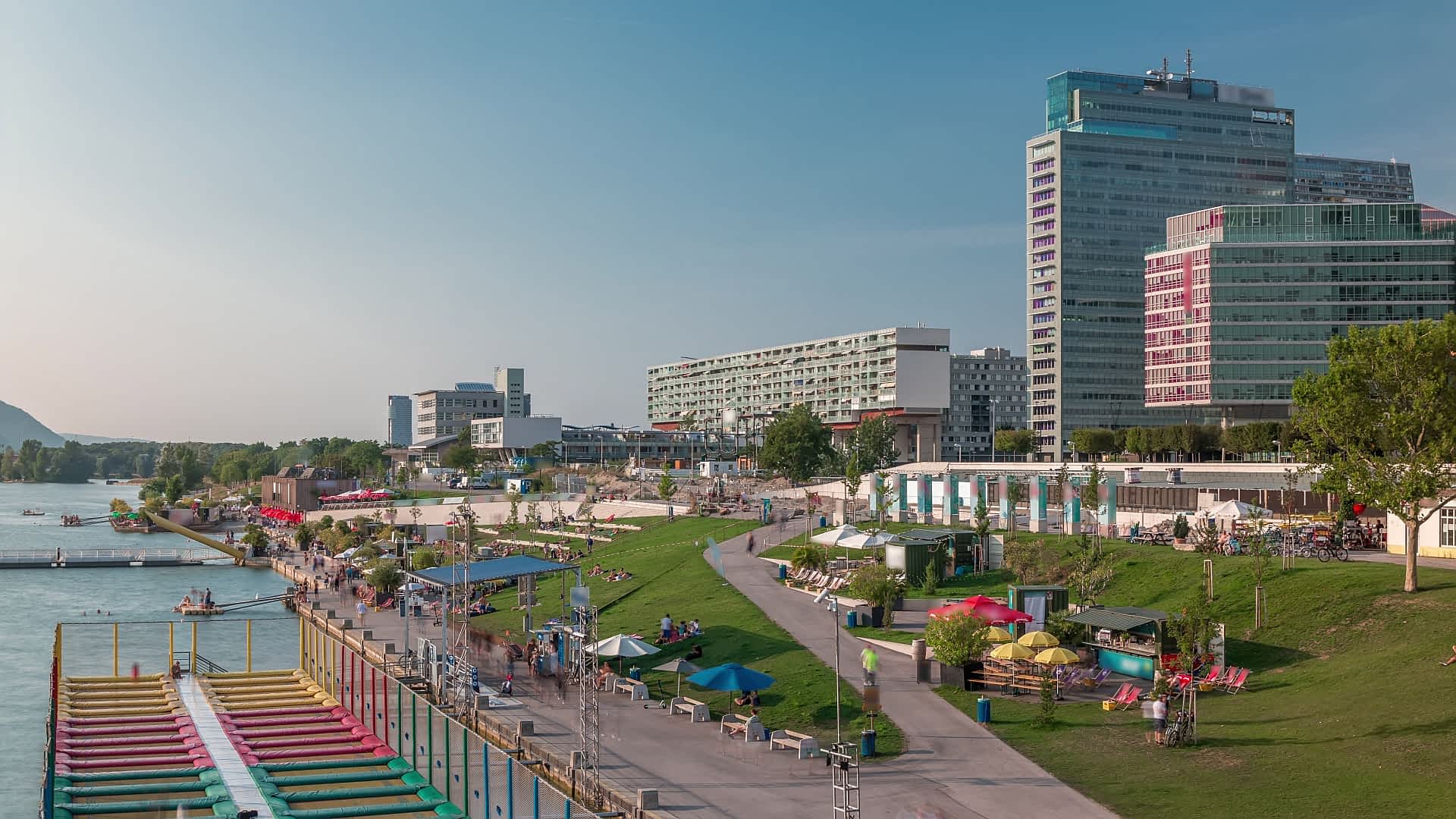 Copa Beach, Vienna, Austria The Copa Beach area by the Neue Donau (New Danube) 22th district of Vienna, Austria