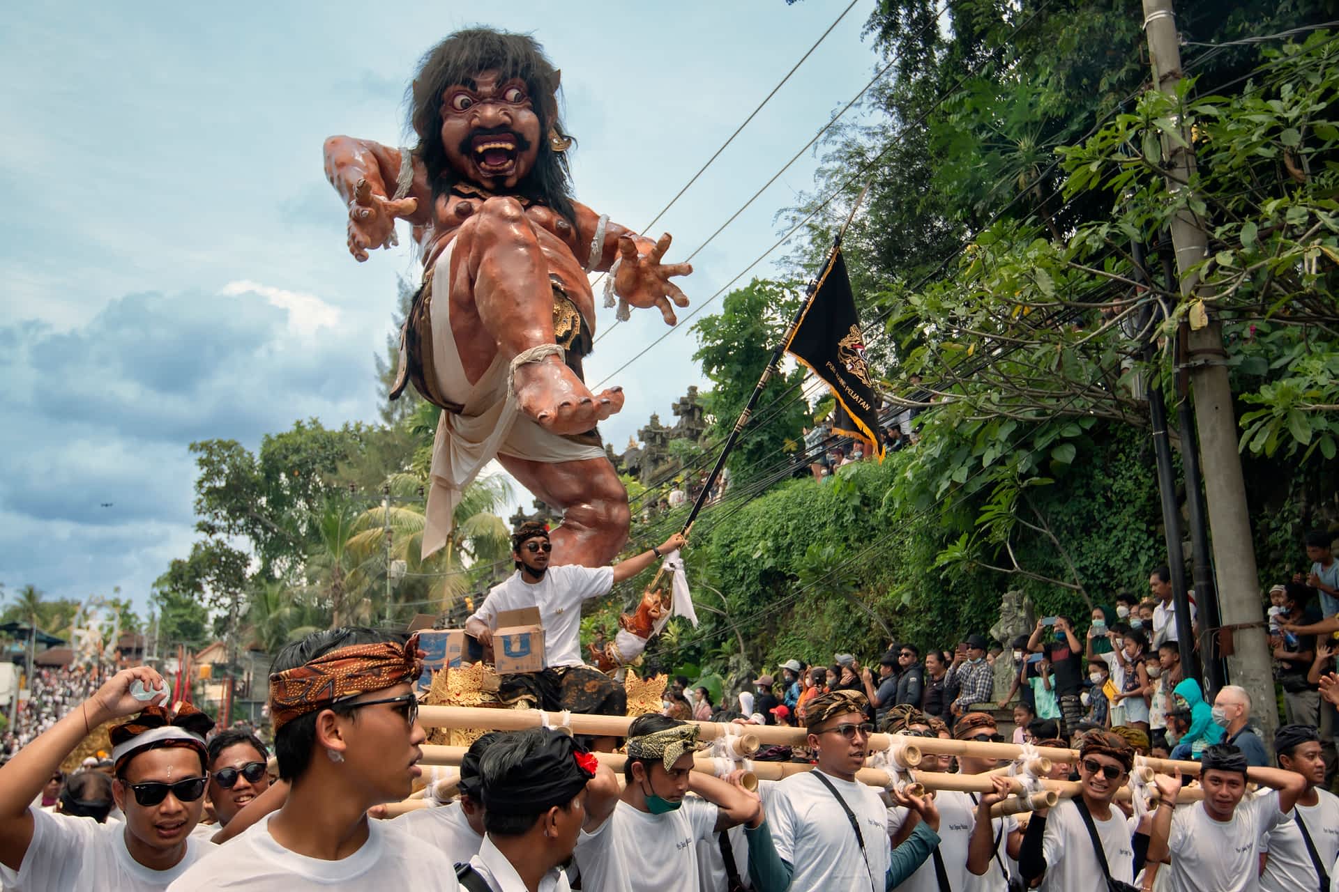 GettyImages-1403393465.jpg Many people are carrying an ogoh-ogoh (papier-mâché monster) in Denpasar, Bali, as part of Nyepi celebrations