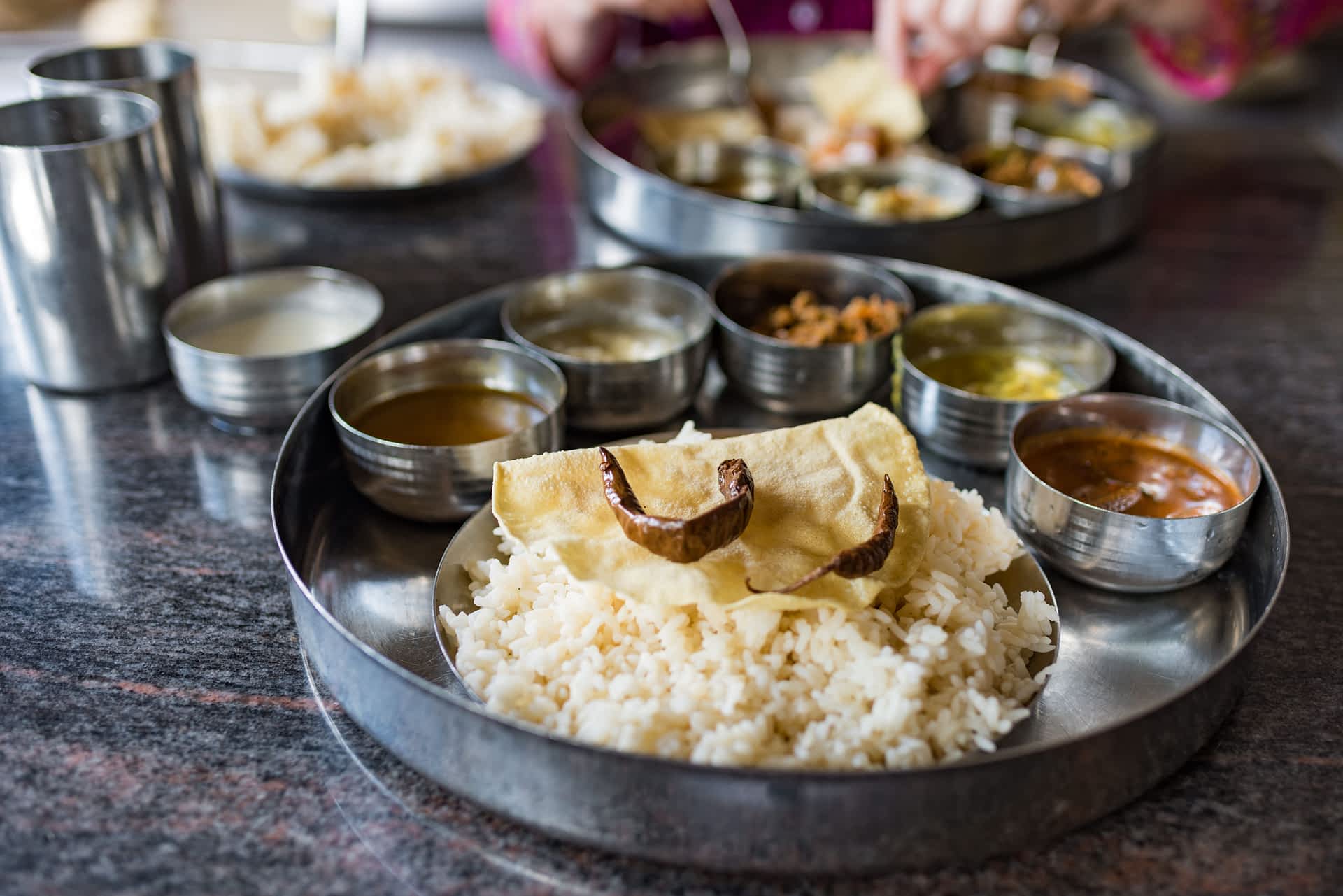 Rice and curry – Sri Lankan national dish – served at a restaurant in Jaffna. Rice and curry – Sri Lankan national dish – served at a restaurant in Jaffna.
