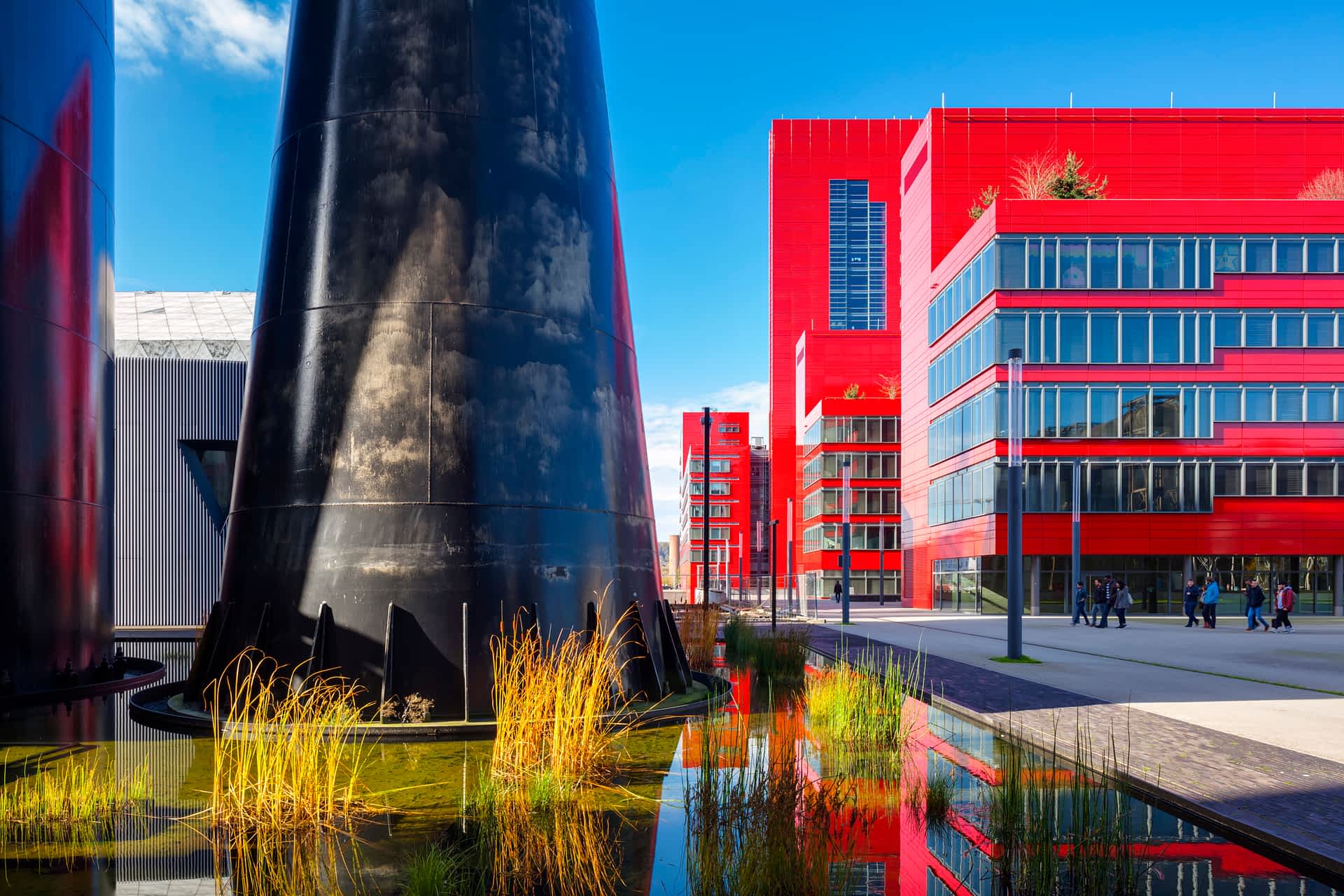 Abandoned blast furnace and office building created out of a former steel works