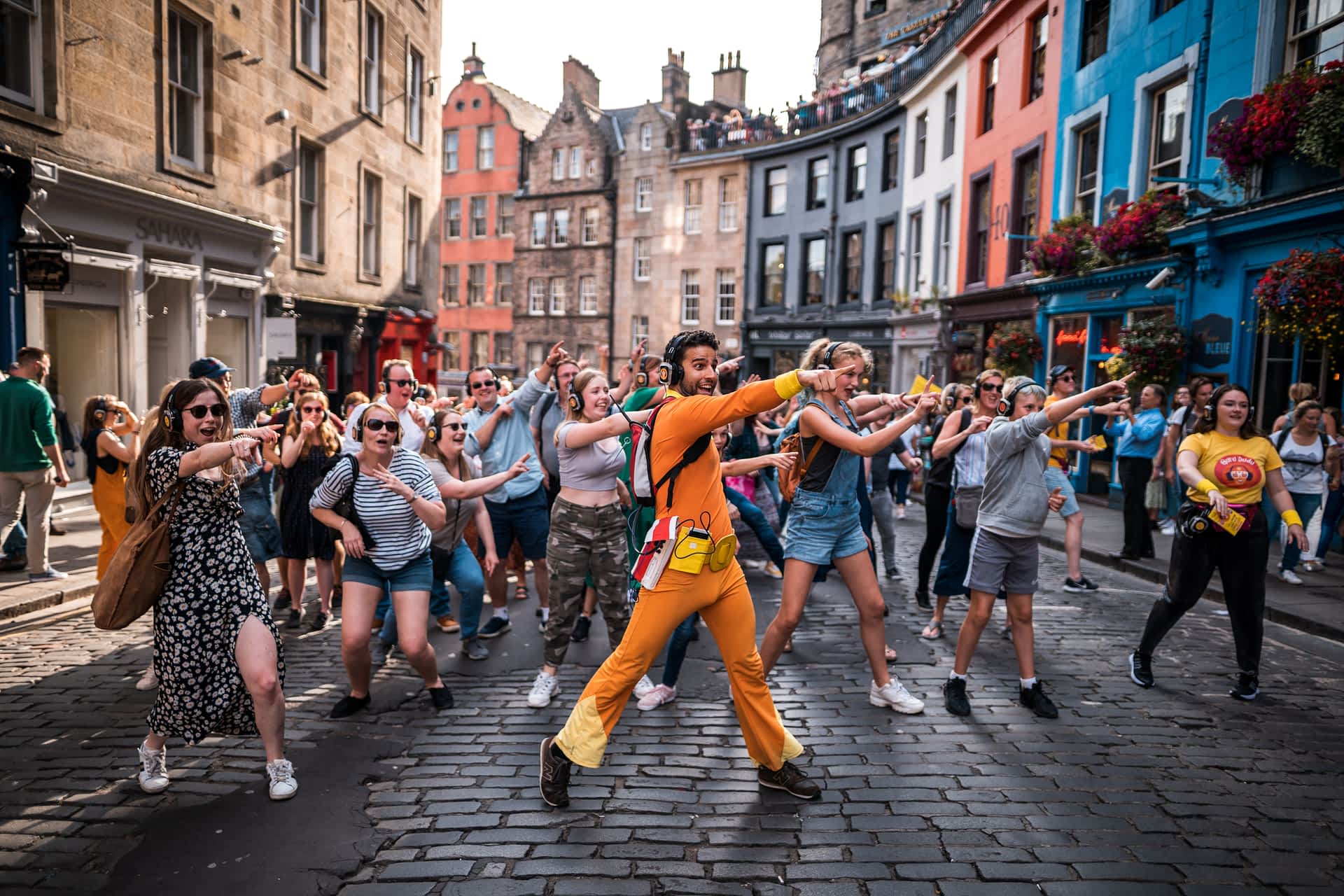 People enjoying the Guru Dudu Silent Disco during the Edinburgh Fringe Festival. People enjoying the Guru Dudu Silent Disco during the Edinburgh Fringe Festival.