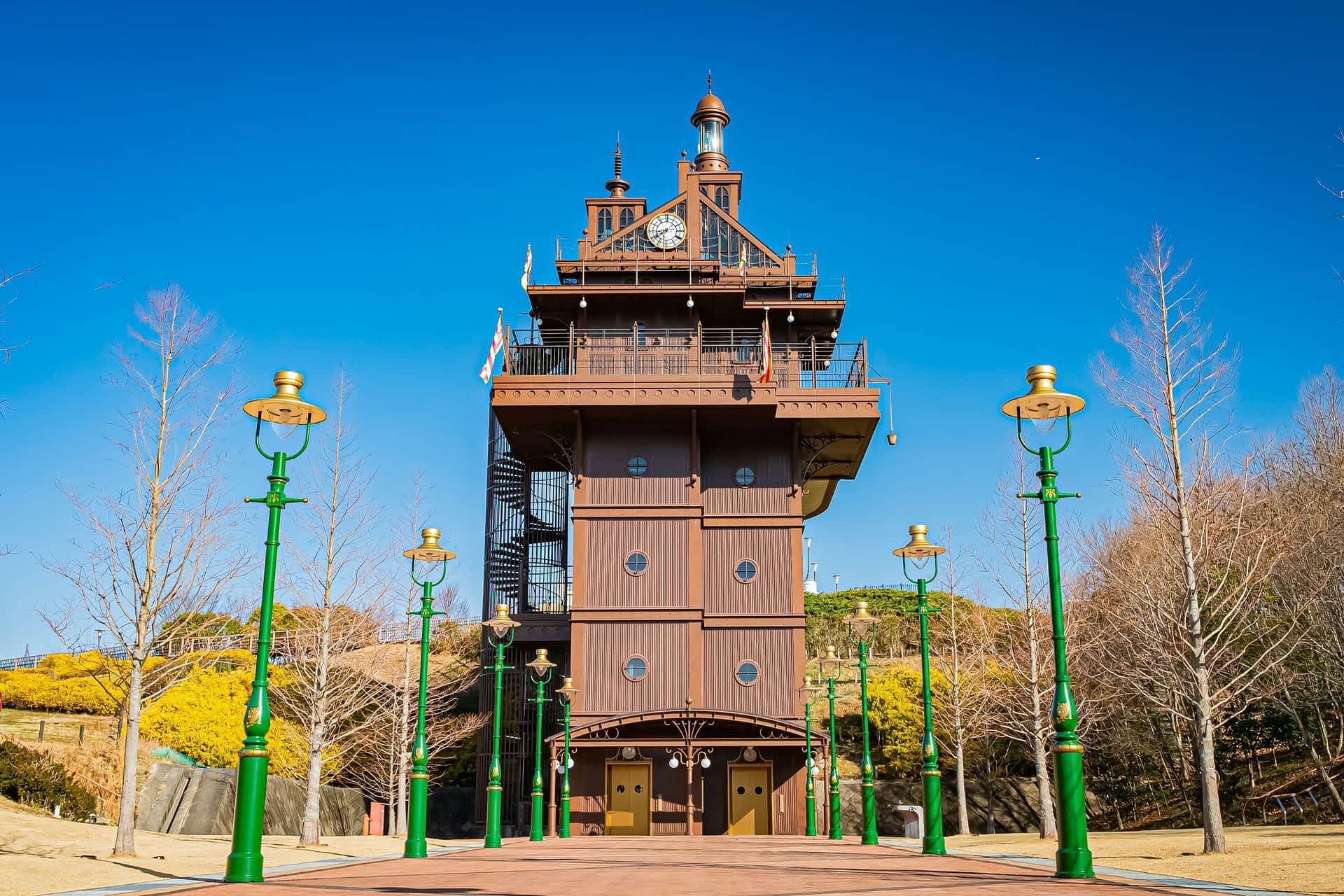 A fantasy clocktower from the world of Studio Ghibli at Ghibli Park, Nagoya.