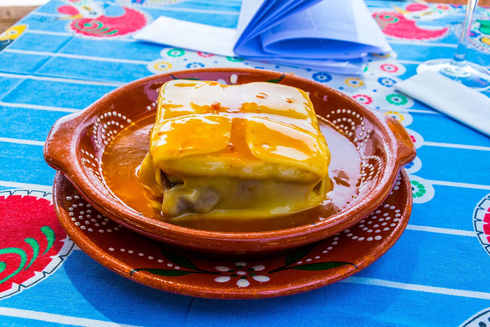 francesinha sandwich A francesinha sandwich on a typical Portuguese table cloth.