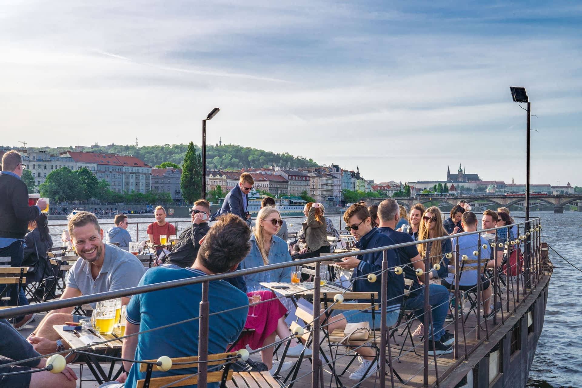 PragueNaplavkaDSC03620.jpg Prague in the summer, with people dining by the Naplavka